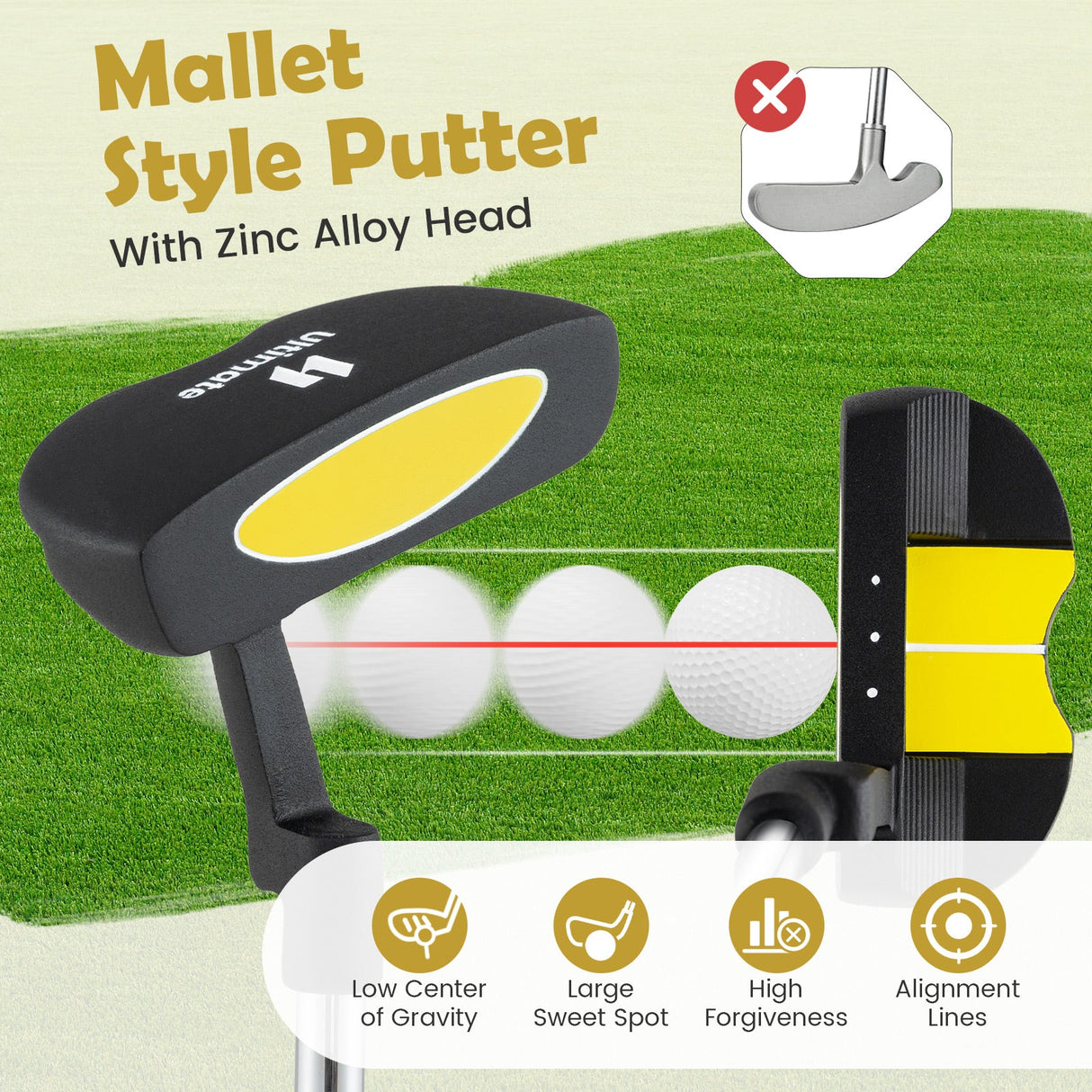 Putter Individual Mallet Júnior para Niños de 8 a 10 años