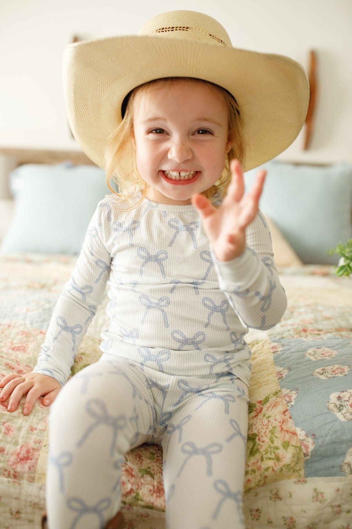 Pijama de bambú acanalado de 2 piezas Blue Belle