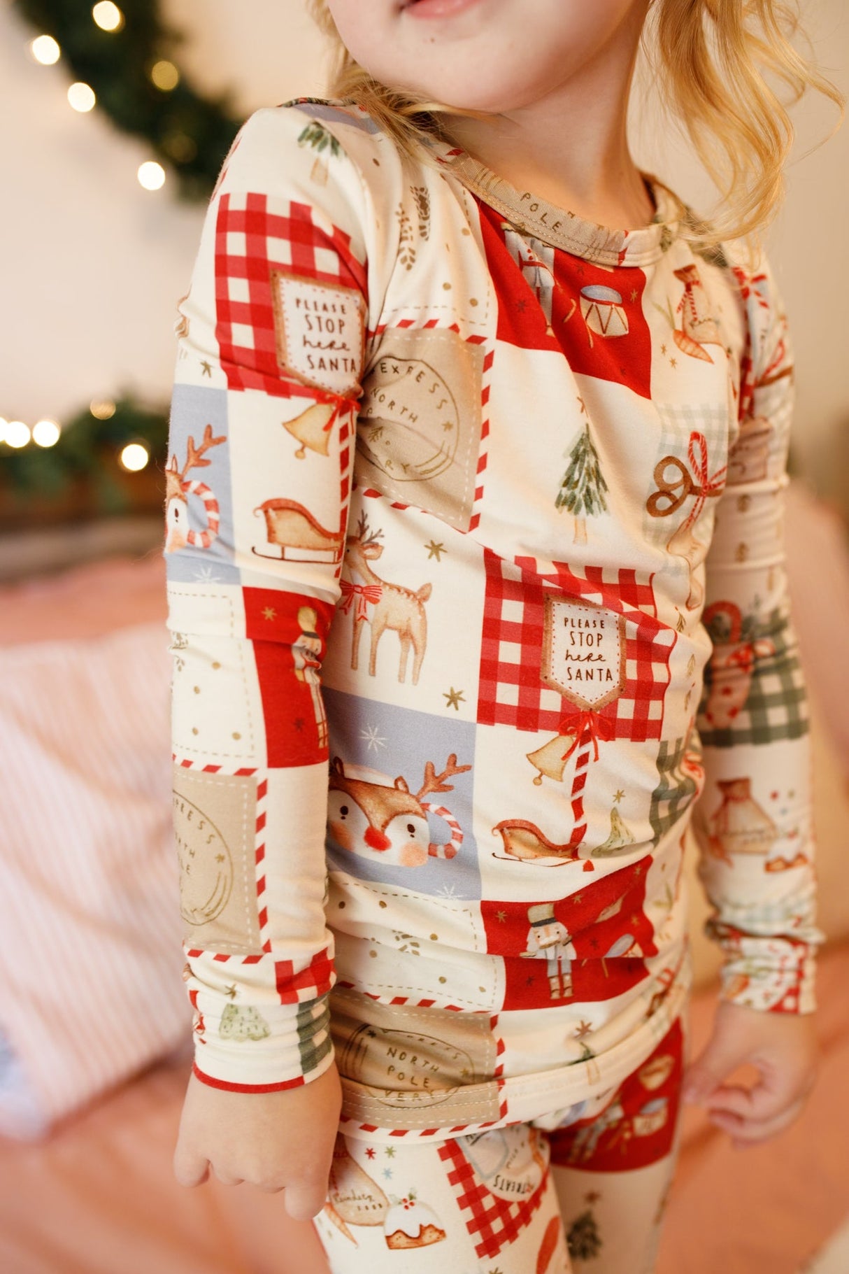 Pijama de Navidad de bambú con retazos navideños - Conjunto de 2 piezas