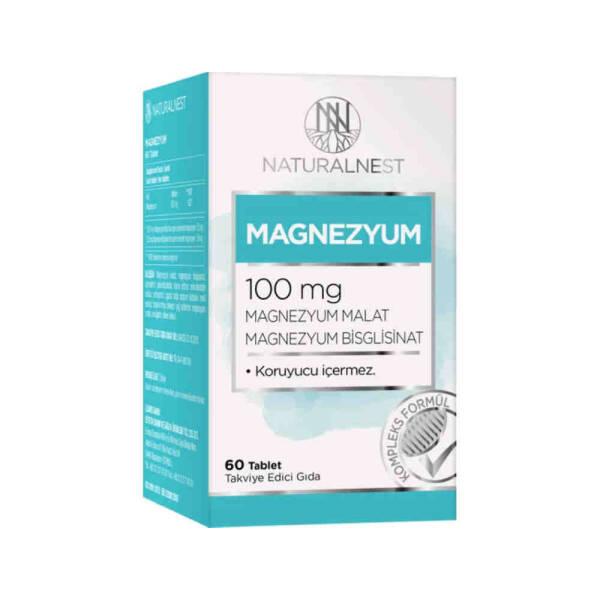 Naturalnest Magnesium Supplement 100mg - 60 Tablets | Magnesium Malate & Bisglycinate