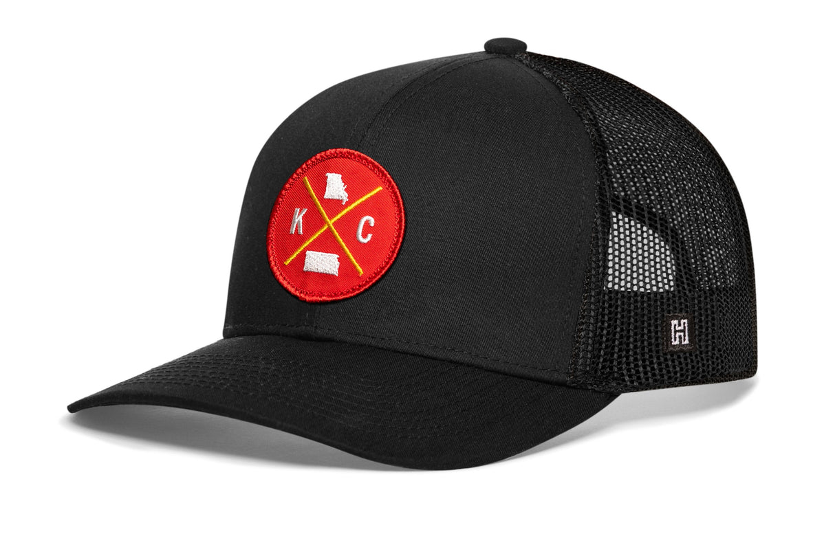 Kansas City Trucker Hat | Red Gold KC X | Black Snapback
