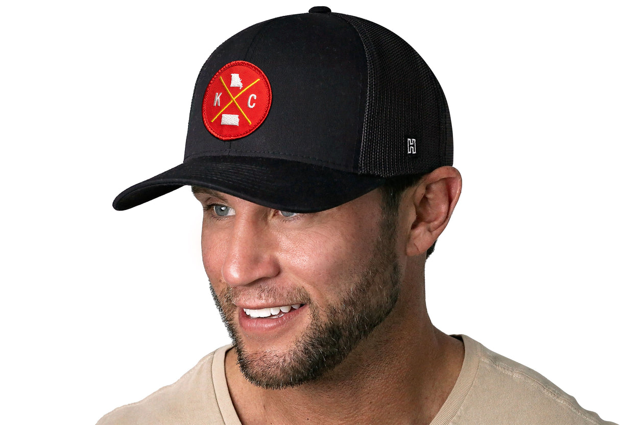 Kansas City Trucker Hat | Red Gold KC X | Black Snapback