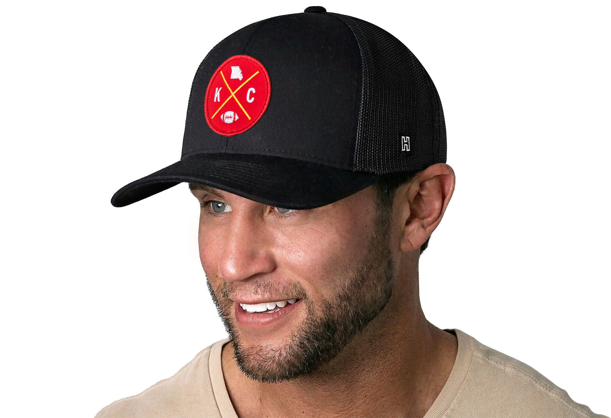 Kansas City Trucker Hat | Black KC X Football Snapback