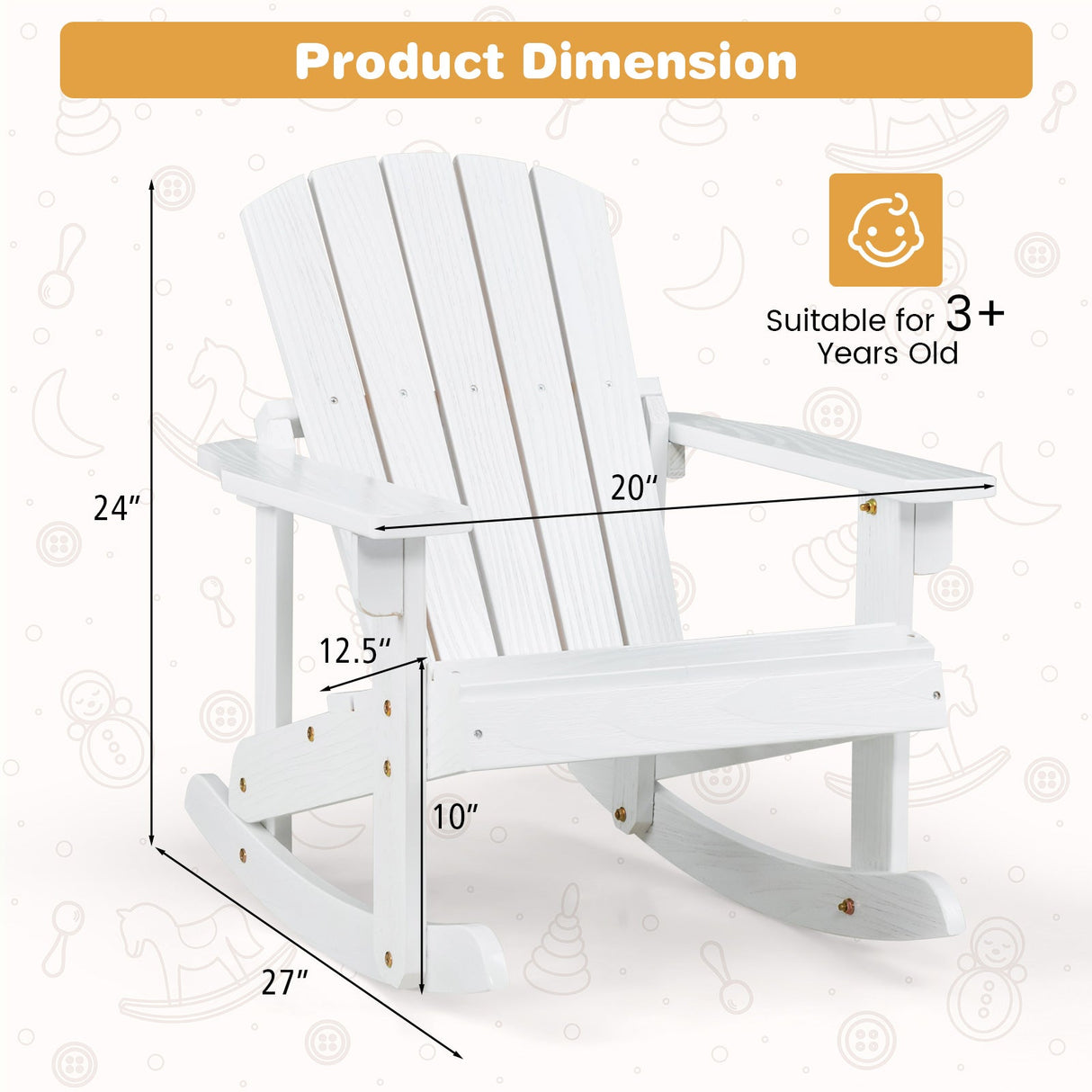 Sillón mecedora Adirondack de madera para niños con asiento de listones