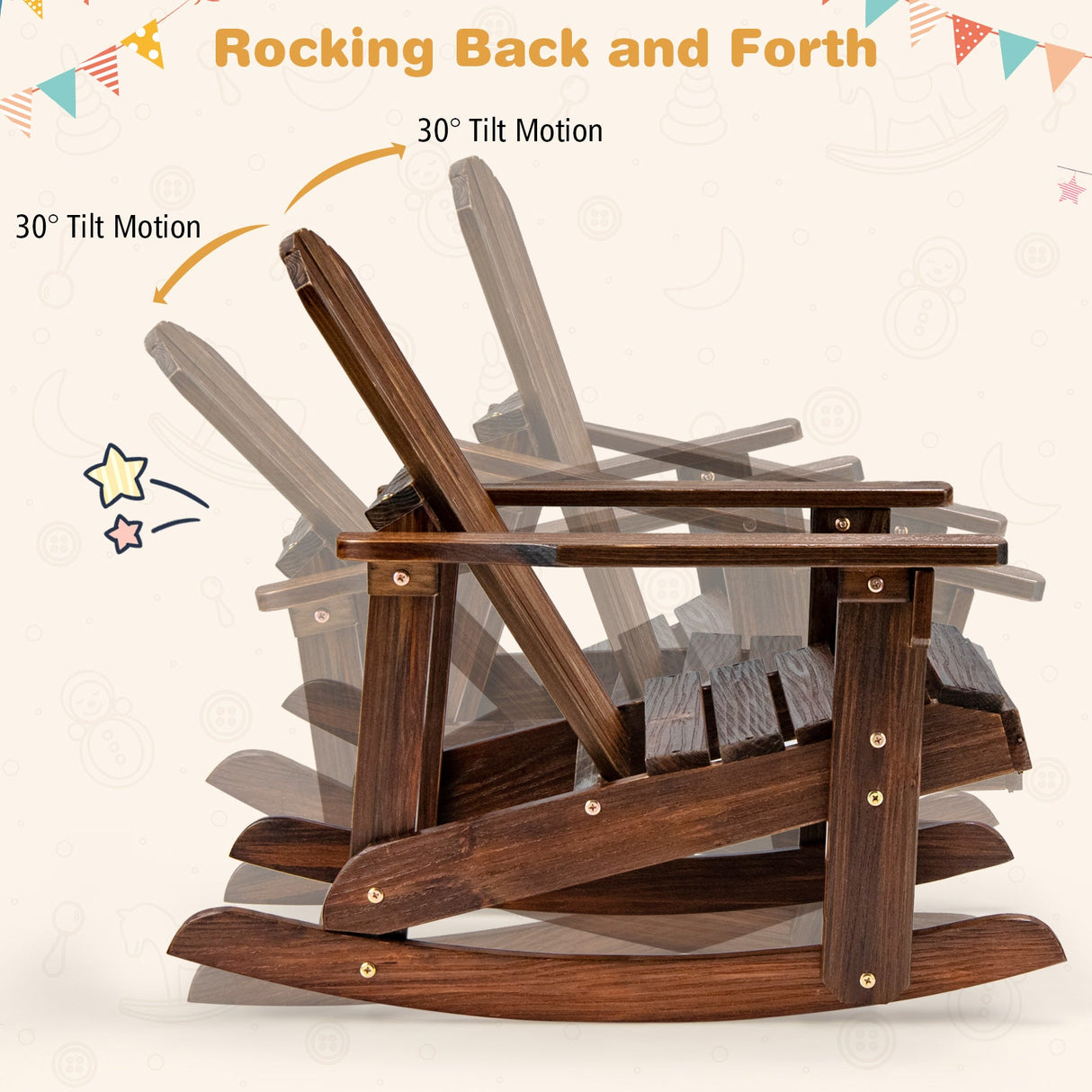 Sillón mecedora Adirondack de madera para niños con asiento de listones