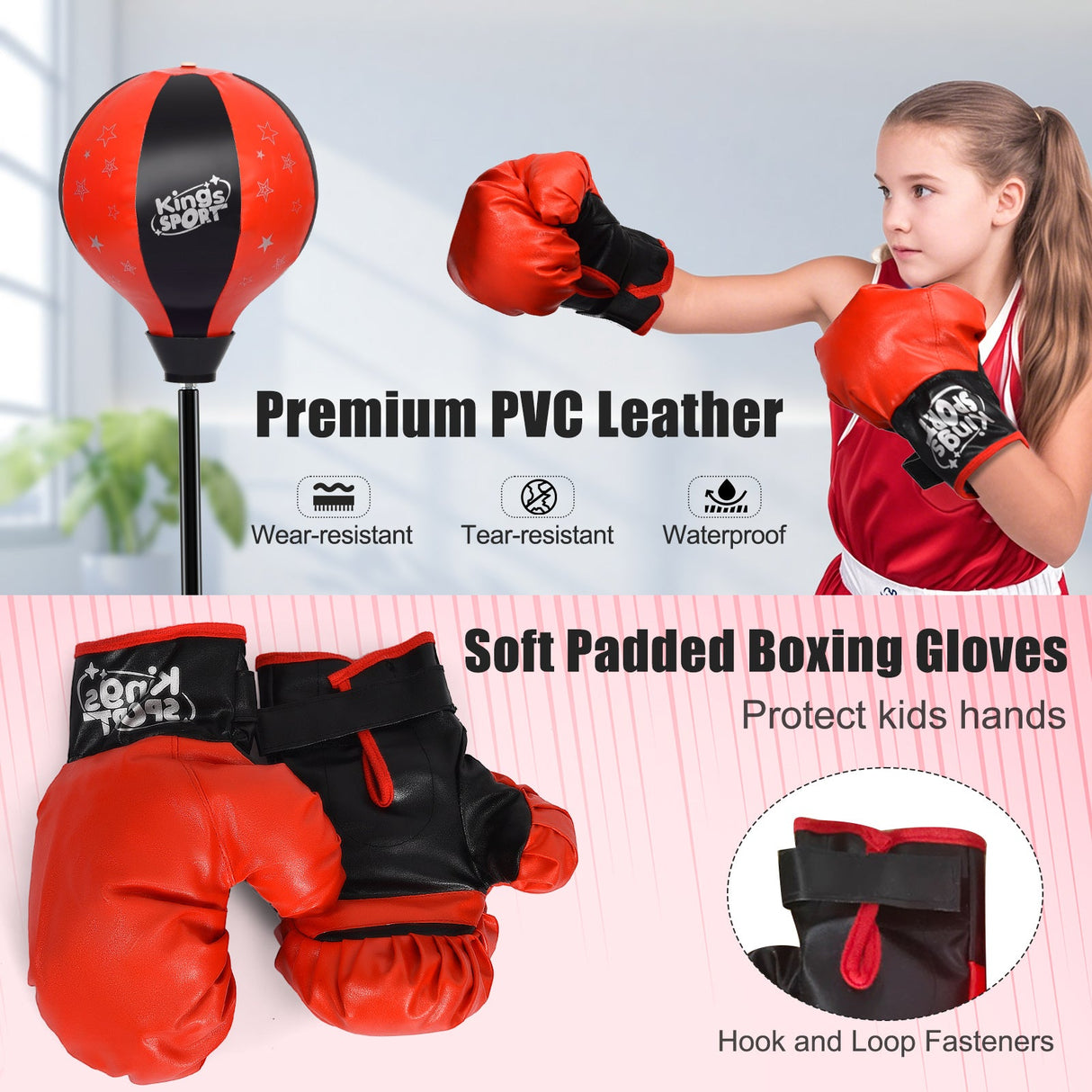 Juego de juguete de saco de boxeo de pie ajustable para niños con guantes de boxeo
