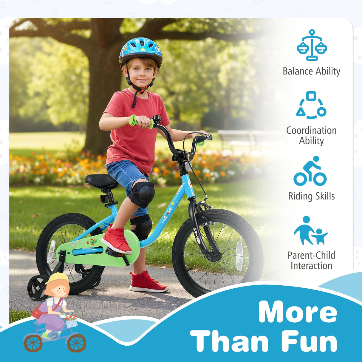 Bicicleta para niños y niñas de 3 a 7 años de 12/14/16 pulgadas, color azul