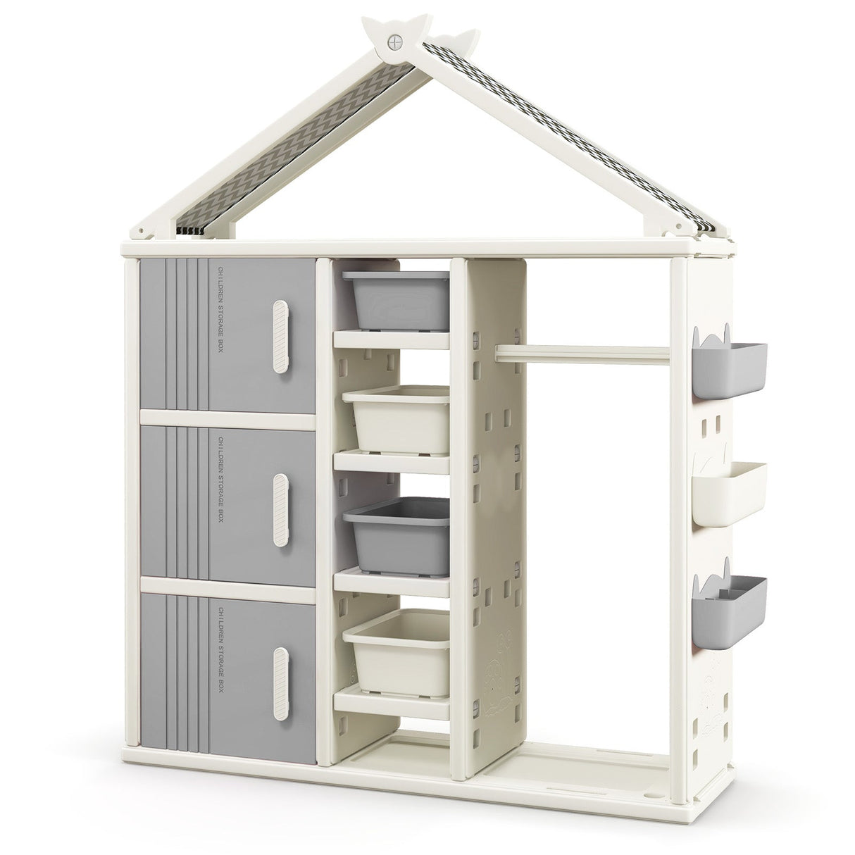 Kids Costume Storage Closet with Storage Bins and Shelves and Side Baskets for Kids Room