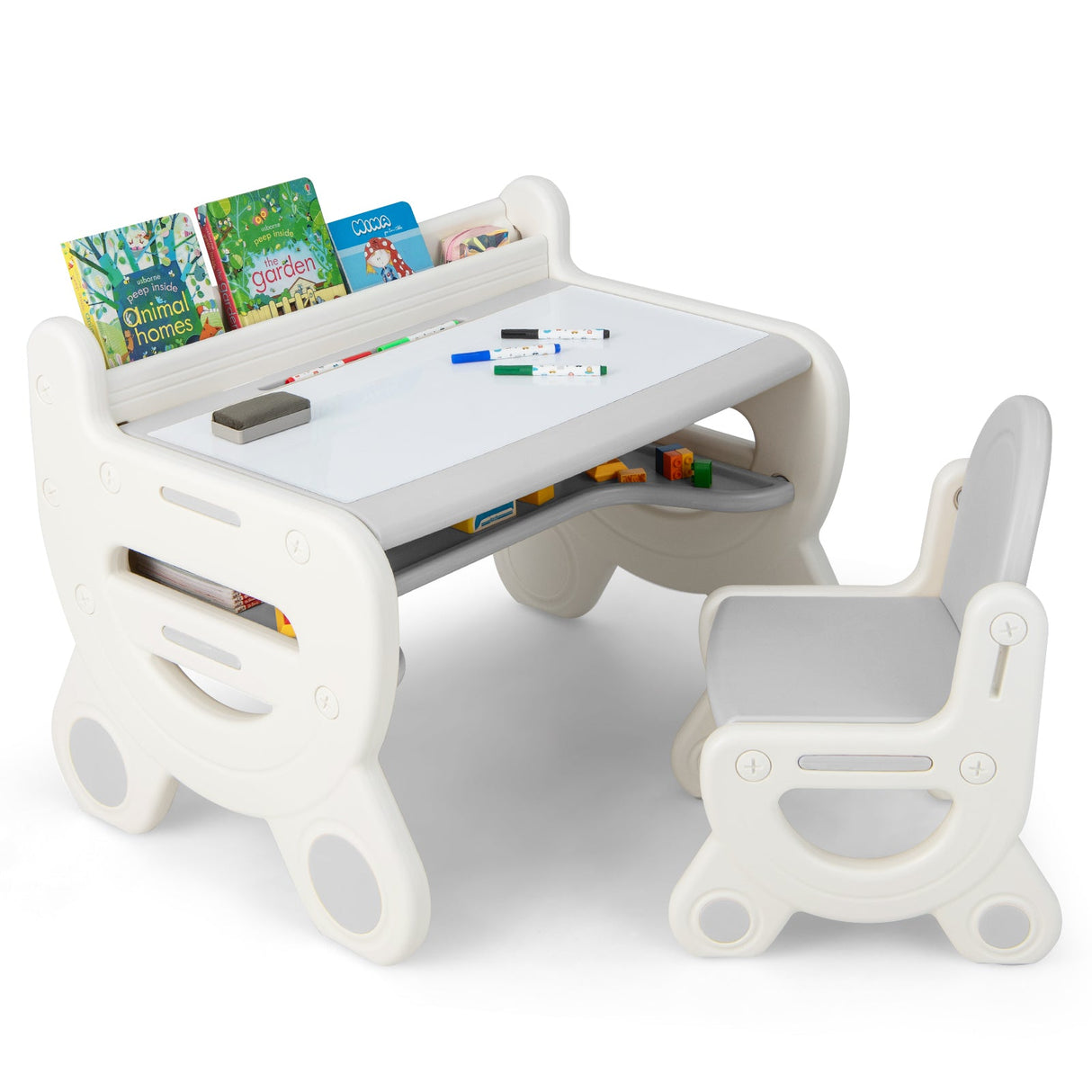 Juego de Mesa y Sillas de Dibujo para Niños con Acuarelas y Borrador de Pizarra