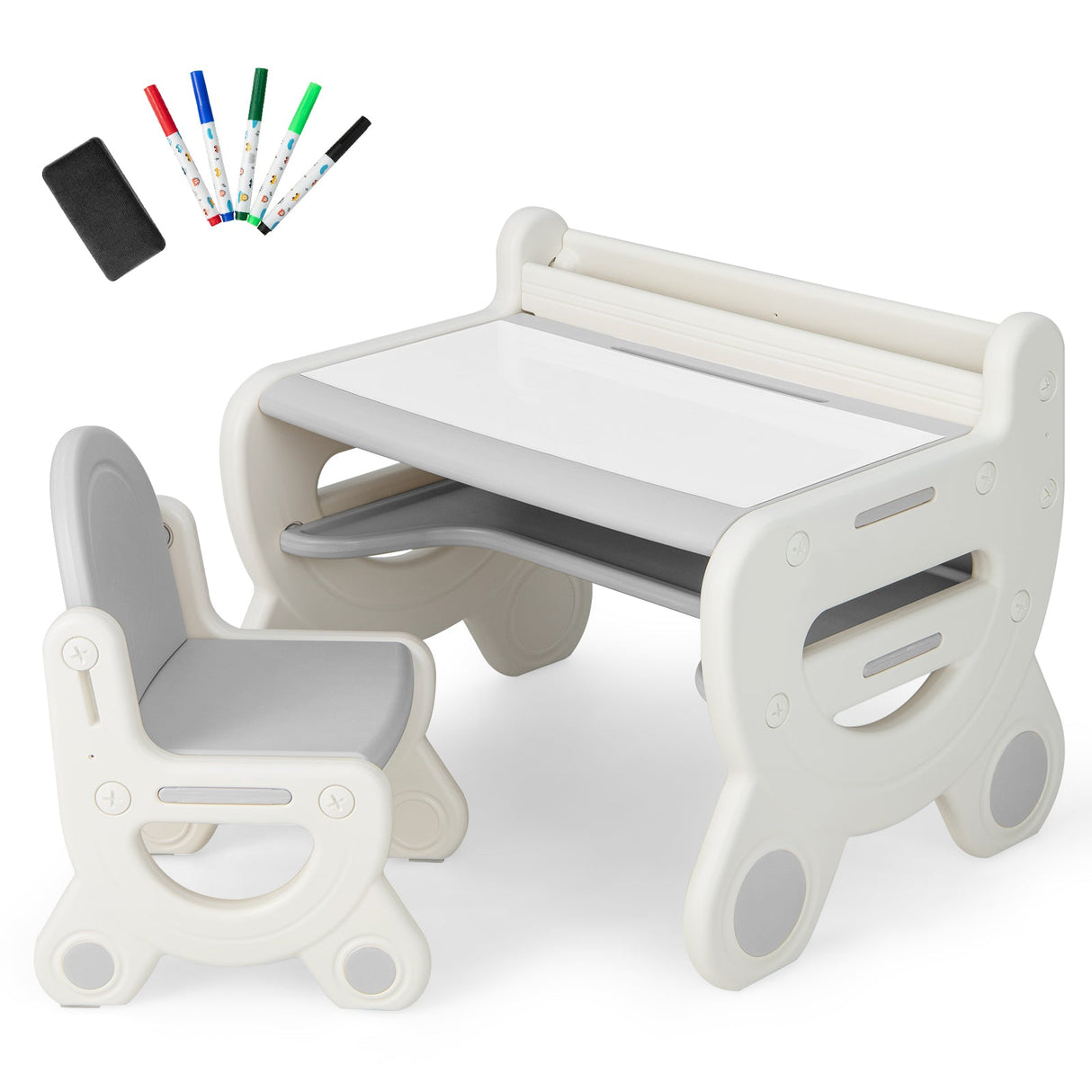 Juego de Mesa y Sillas de Dibujo para Niños con Acuarelas y Borrador de Pizarra
