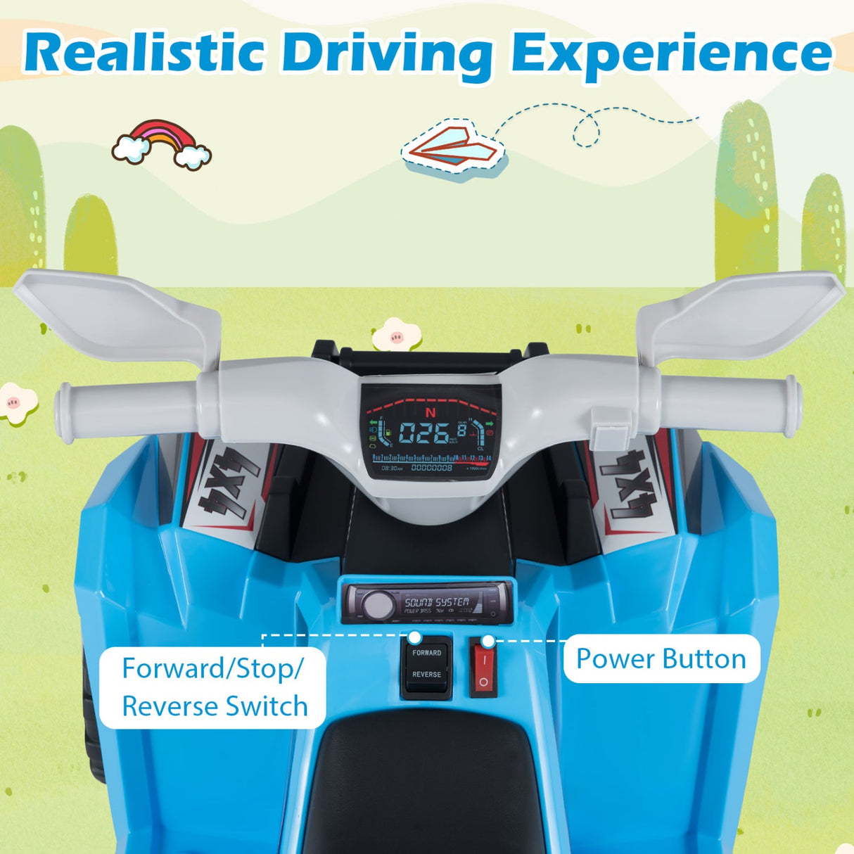 Coche quad eléctrico infantil de 6V con remolque desmontable