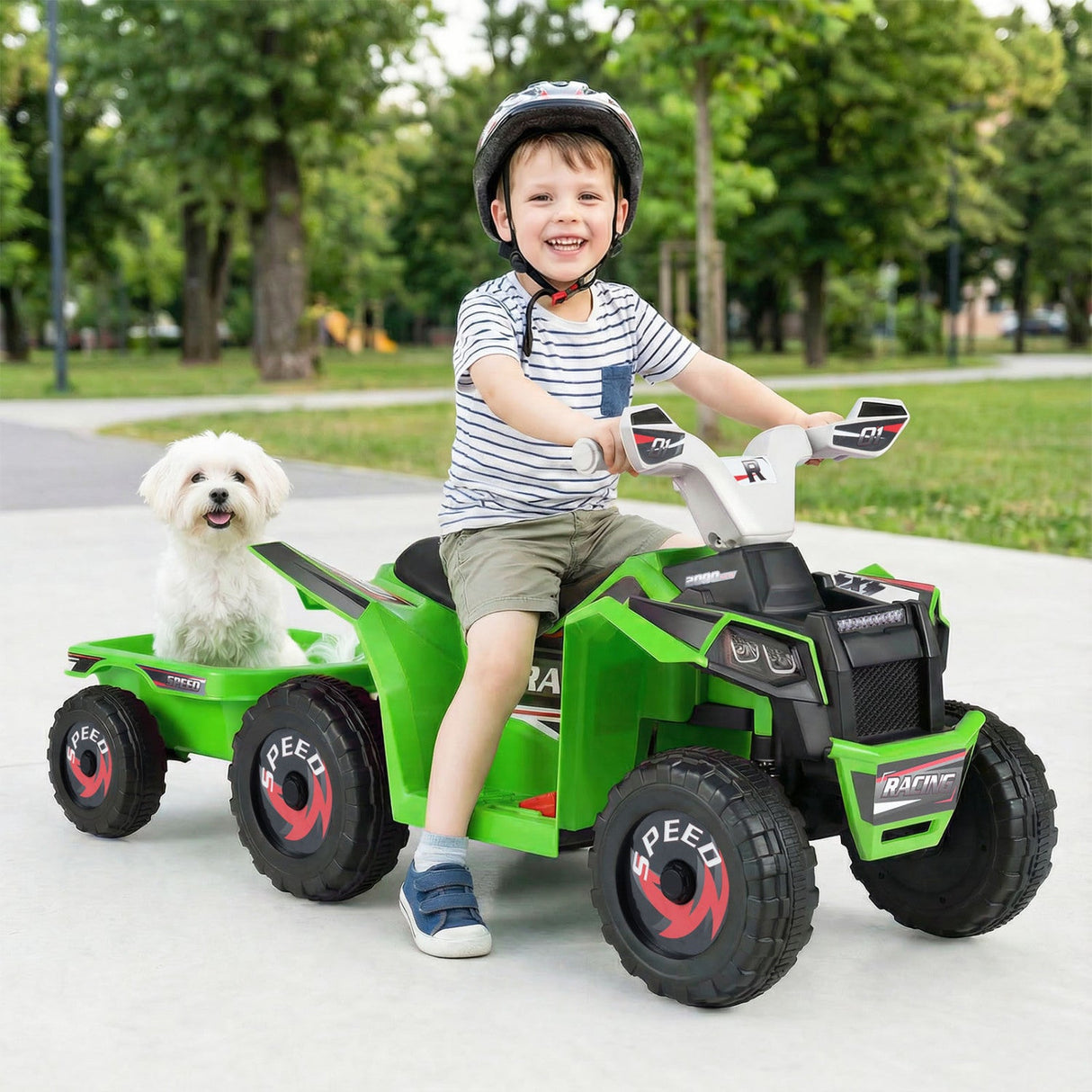 Coche quad eléctrico infantil de 6V con remolque desmontable