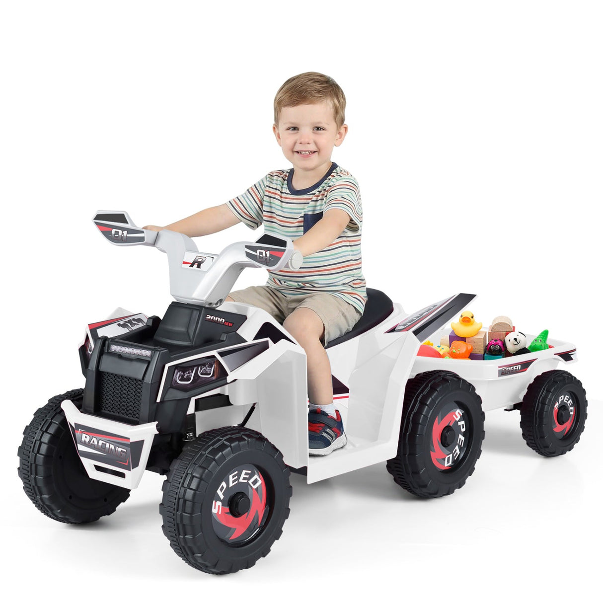Coche quad eléctrico infantil de 6V con remolque desmontable