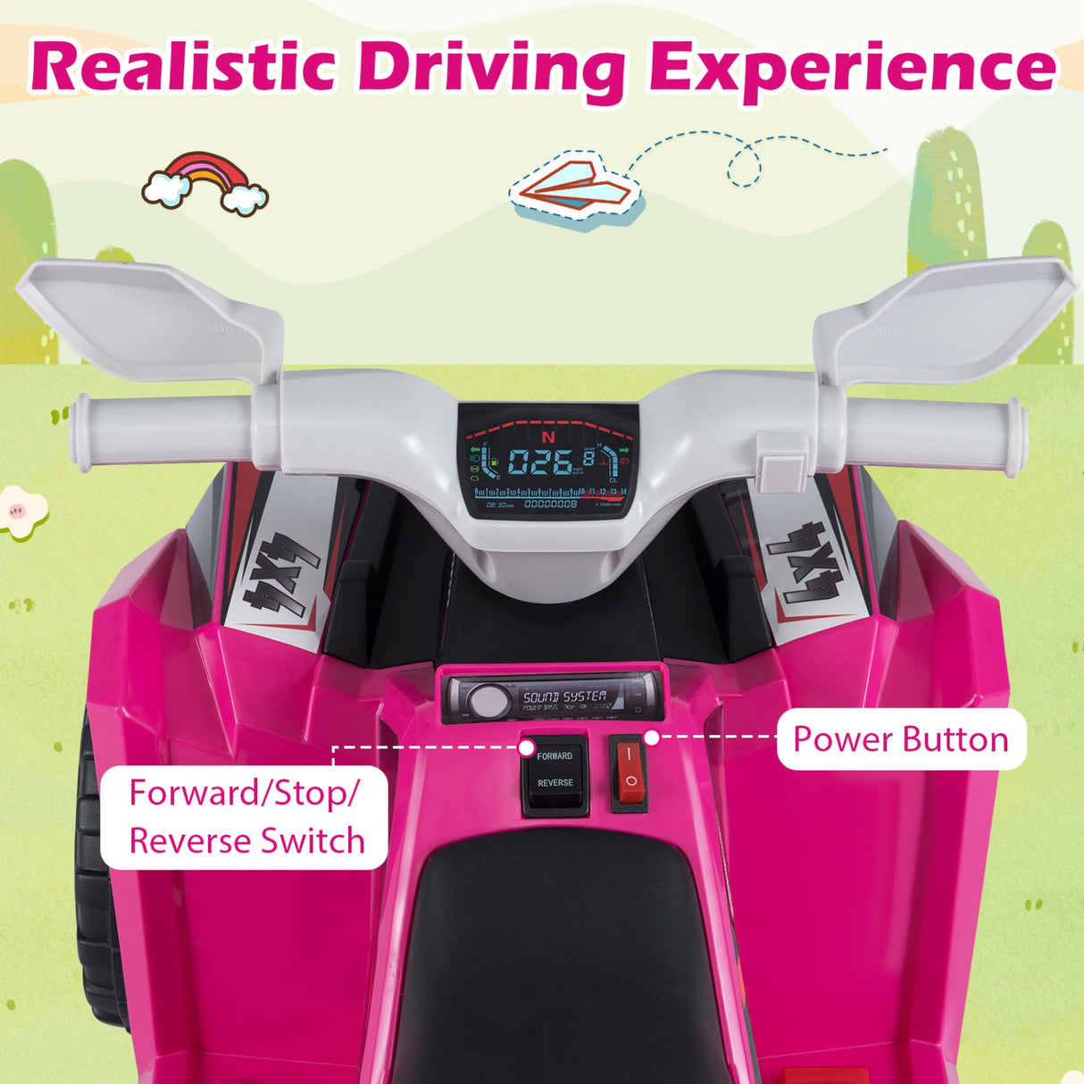 Coche quad eléctrico infantil de 6V con remolque desmontable