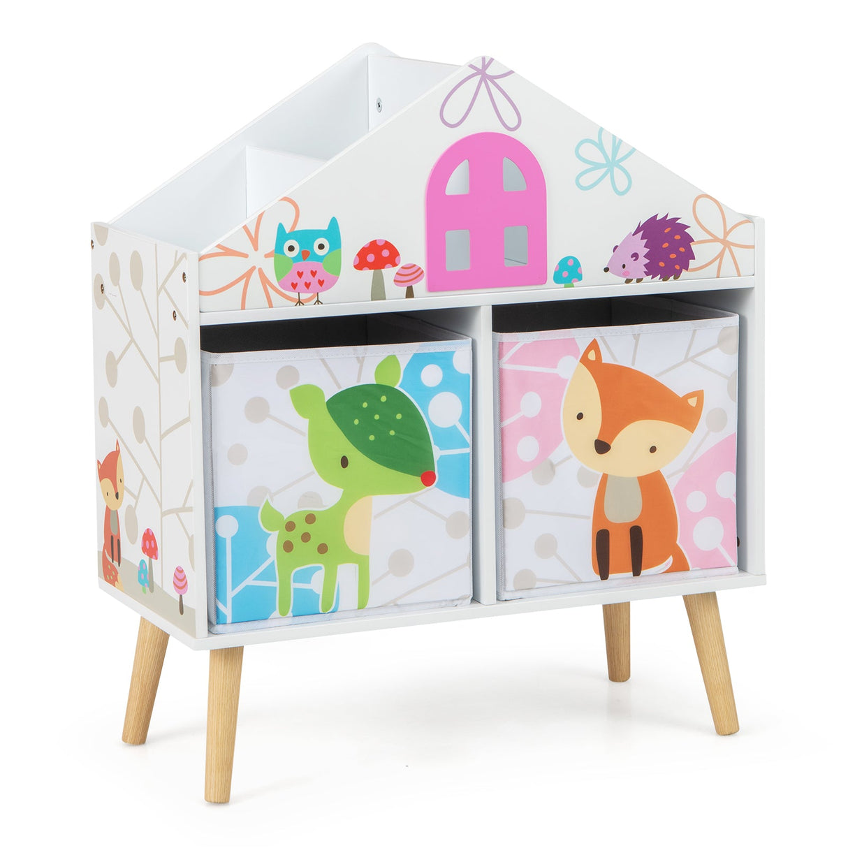 Estantería infantil con forma de casa y 2 cajones de almacenamiento para sala de juegos o habitación infantil - Blanca