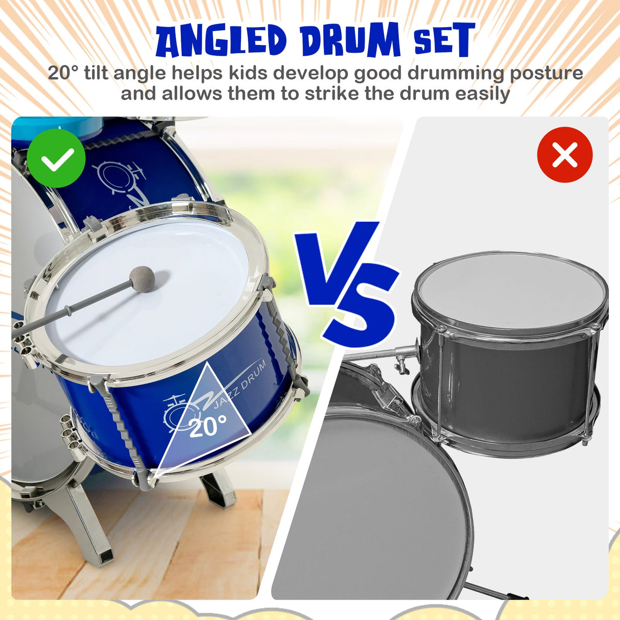 Set de batería y teclado de jazz para niños con taburete y soporte de micrófono