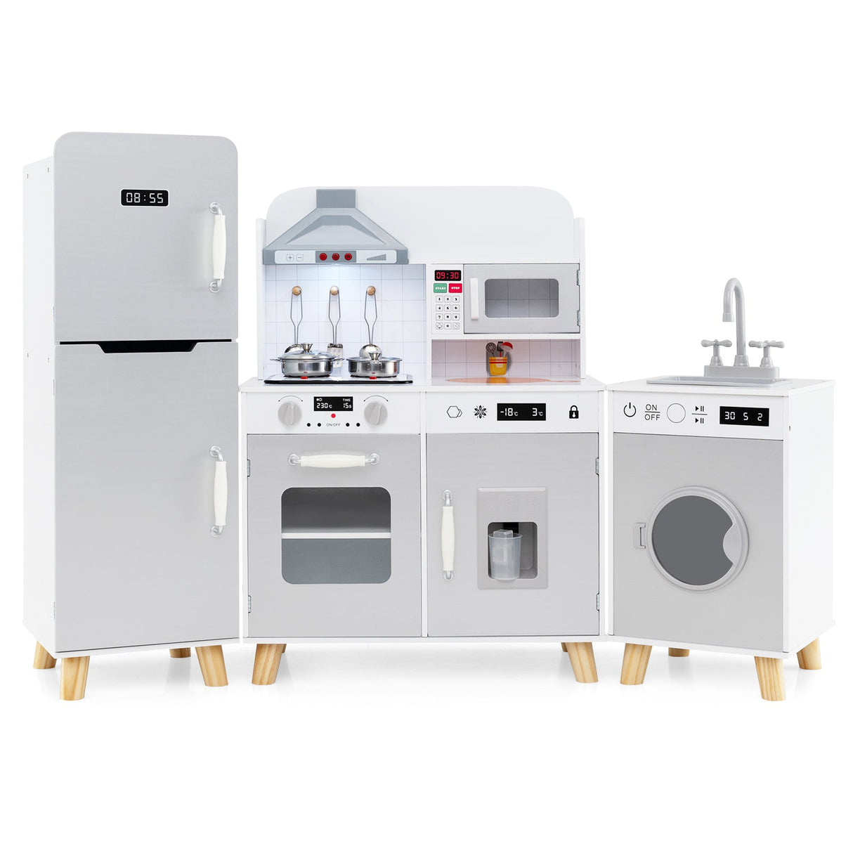 Juego de cocina infantil 3 en 1 con refrigerador y lavadora-Gris