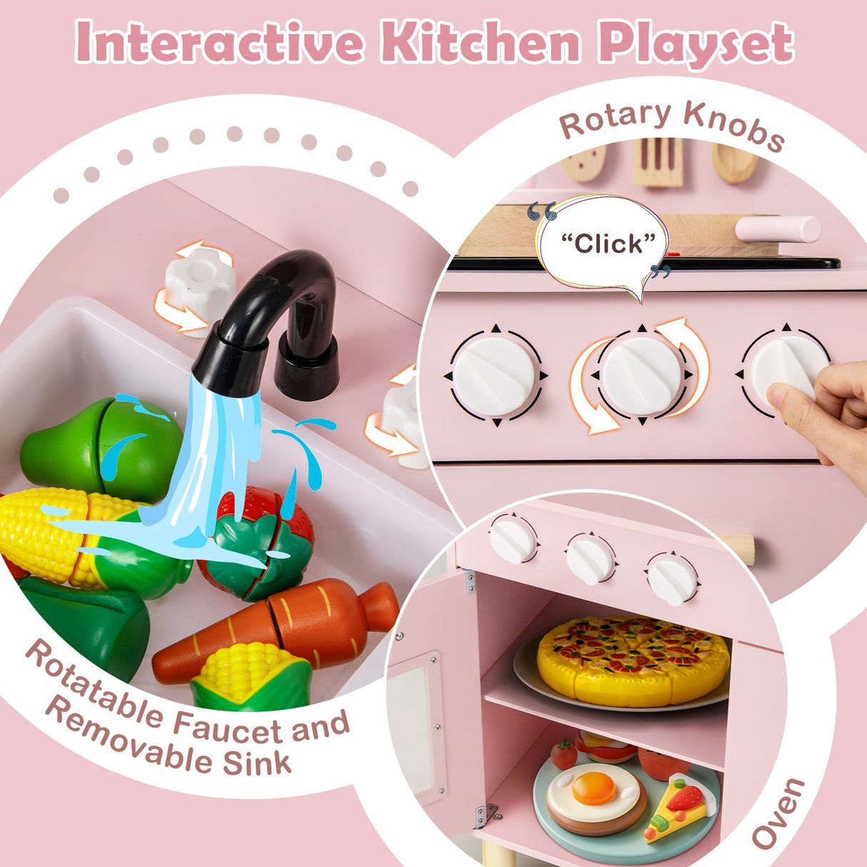 Juego de cocina de juguete para niños con accesorios de cocina y almacenamiento