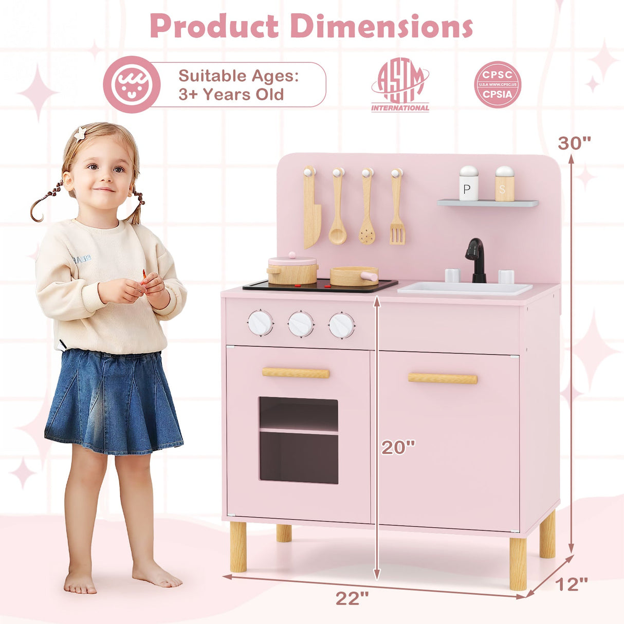 Juego de cocina de juguete para niños con accesorios de cocina y almacenamiento