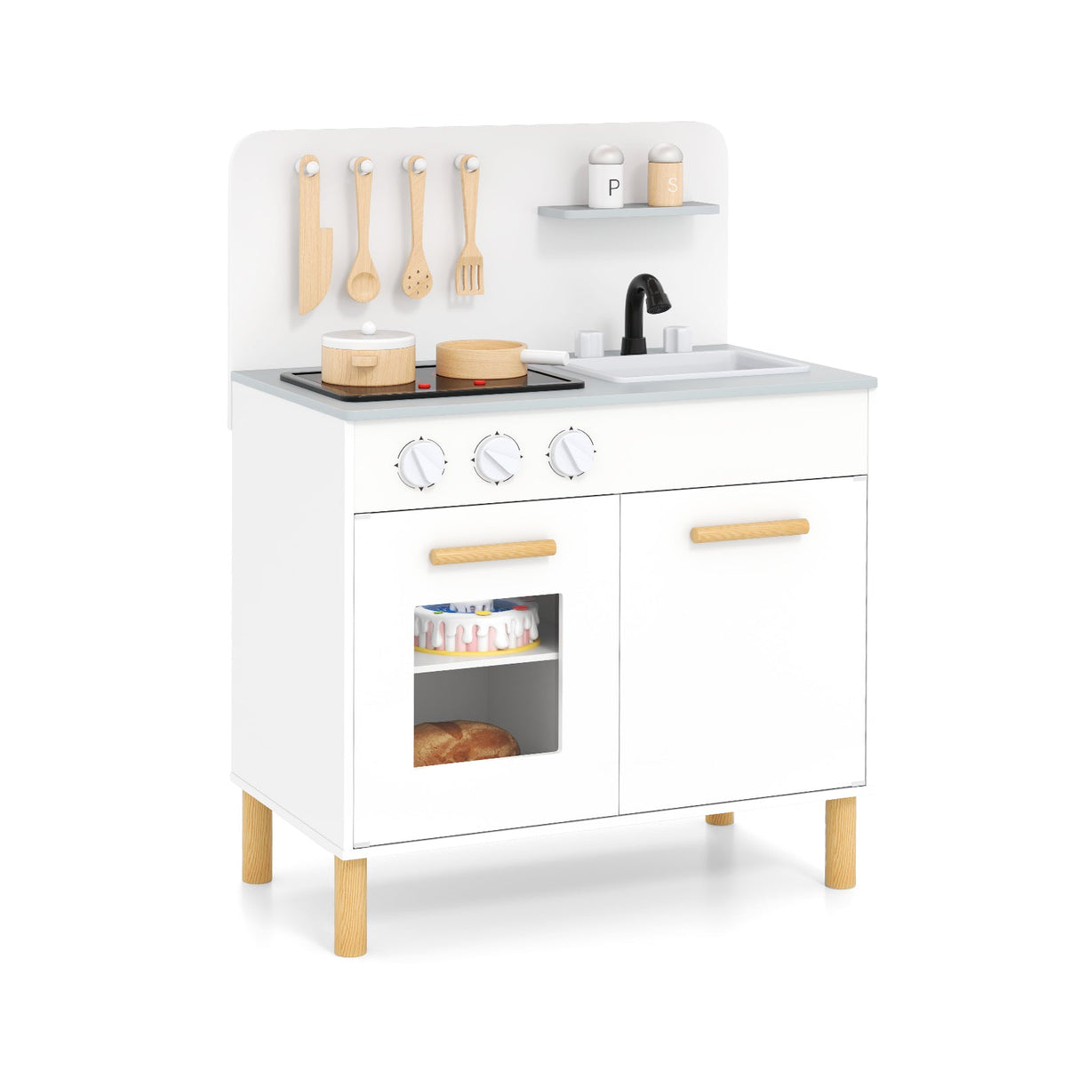 Juego de cocina de juguete para niños con accesorios de cocina y almacenamiento
