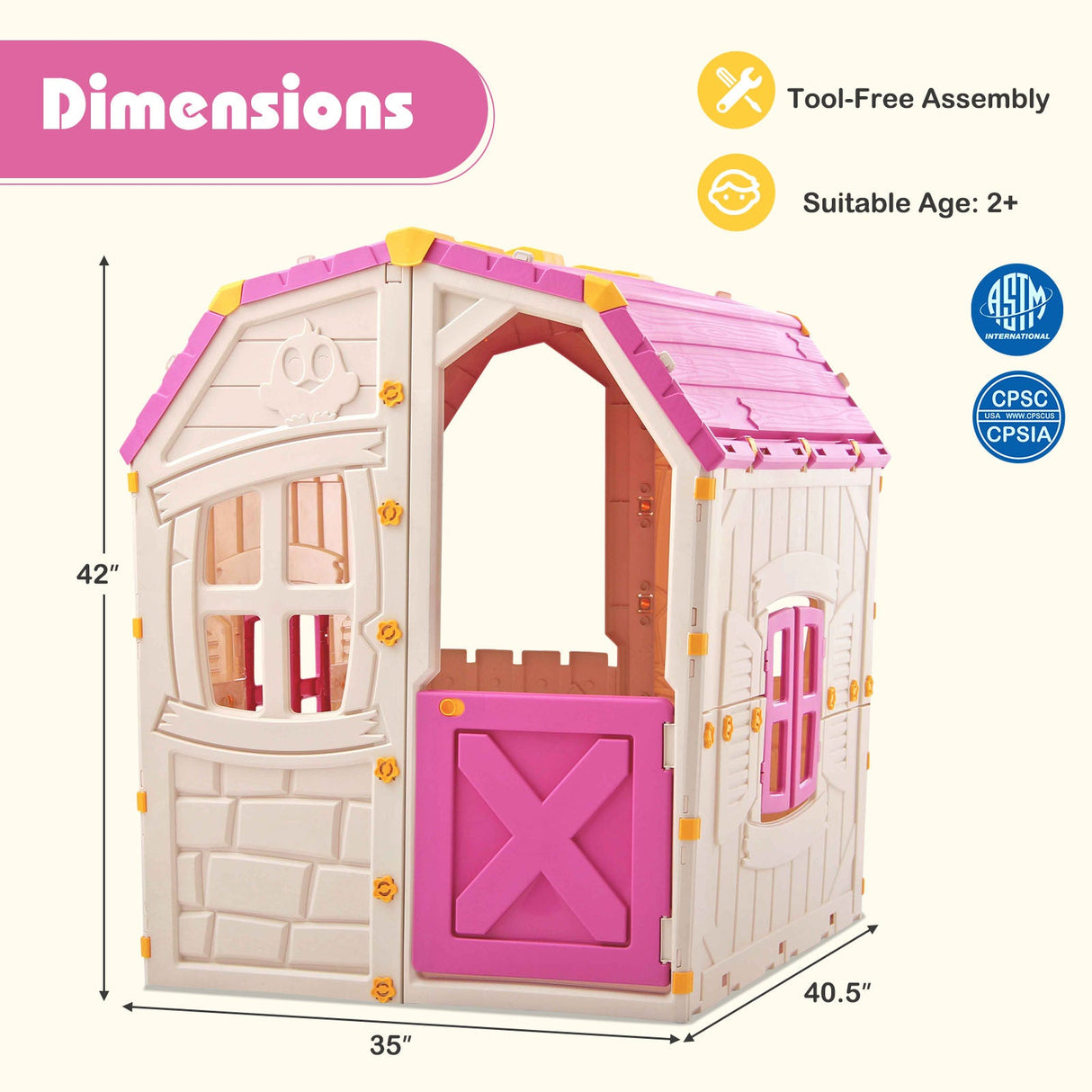 Casa de juegos de exterior para niños con ventanas y puerta que se abren para uso en interiores