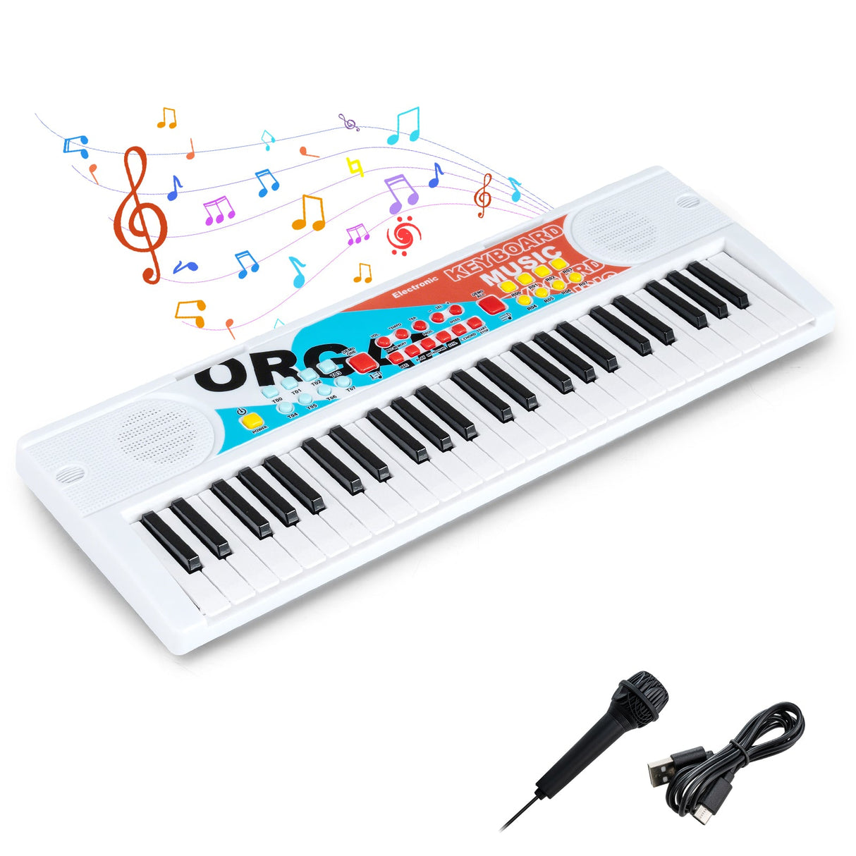 Teclado de piano para niños de 49 teclas, piano de teclado eléctrico portátil con 8 ritmos y 8 tonos