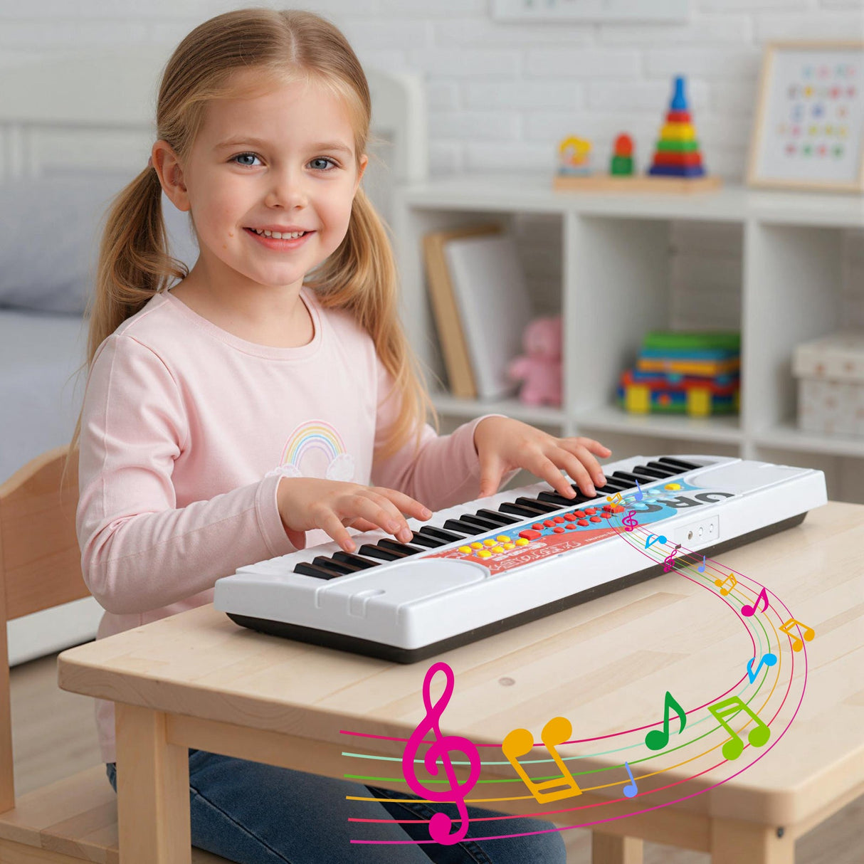 Teclado de piano para niños de 49 teclas, piano de teclado eléctrico portátil con 8 ritmos y 8 tonos
