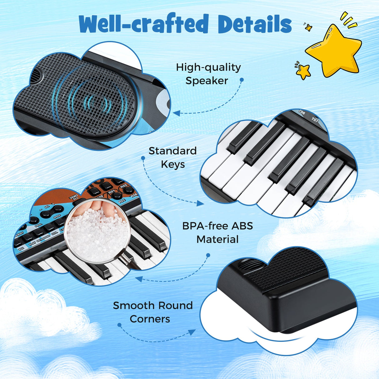 Teclado de piano para niños de 49 teclas, piano de teclado eléctrico portátil con 8 ritmos y 8 tonos