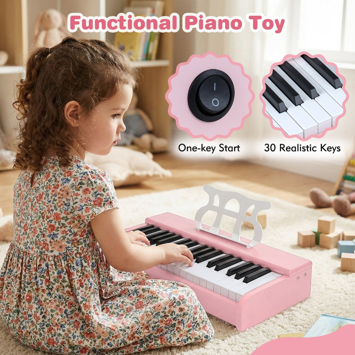 Teclado de piano para niños de 30 teclas, piano digital con atril para principiantes de 3+ años