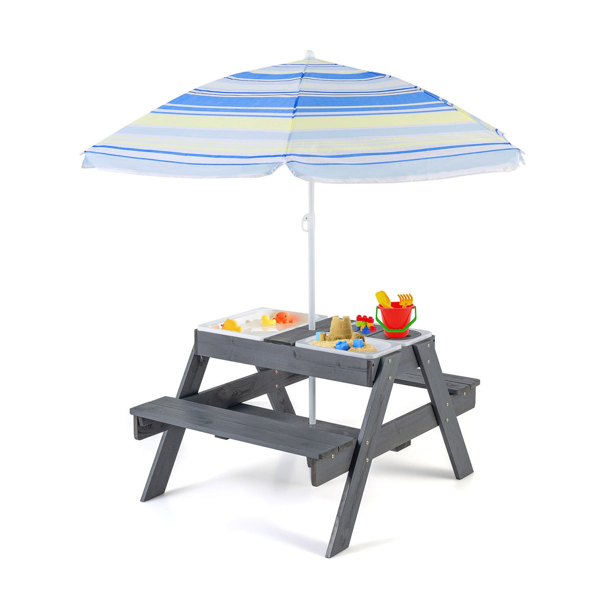 Juego de Mesa de Picnic para Niños con 3 Contenedores Extraíbles-Gris