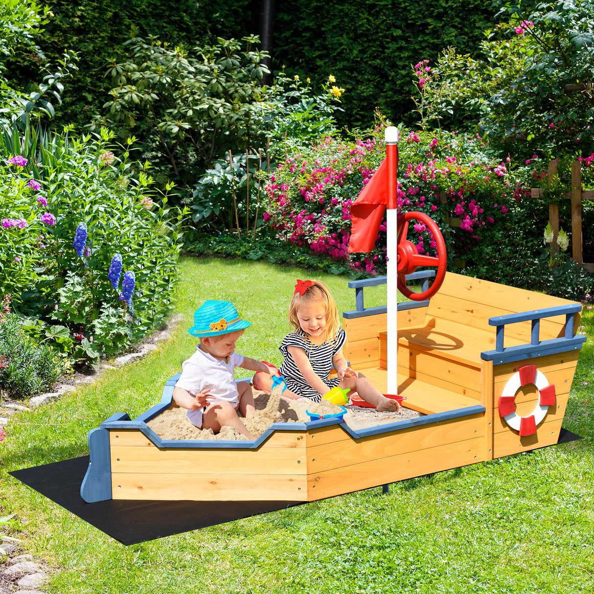 Barco Pirata de Madera Arenero para Niños Juego Exterior
