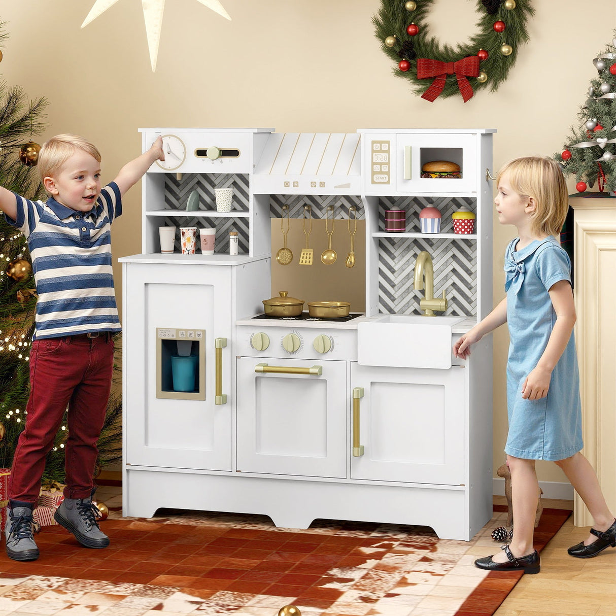 Cocina de juguete para niños con estufas y grifo para niñas y niños de 3 a 6 años