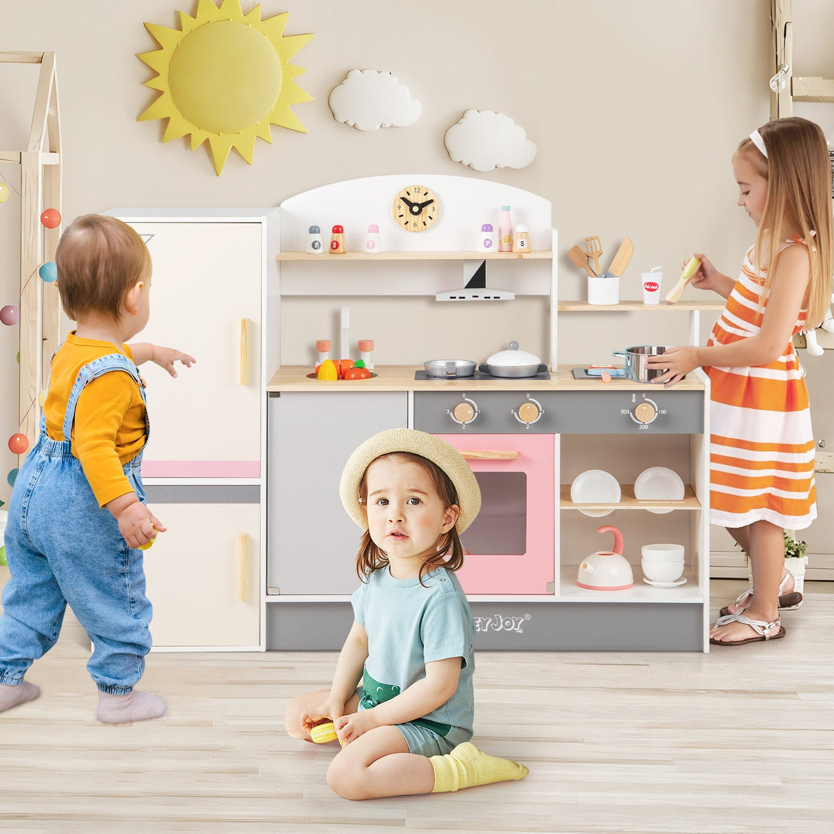 Juego de cocina de juguete para niños con campana extractora y frigorífico realistas