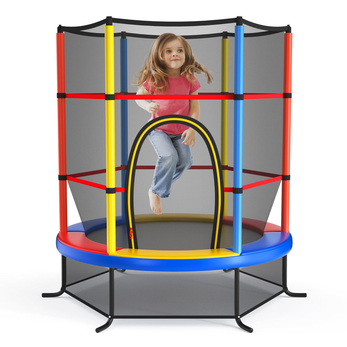 Cama elástica infantil recreativa de 55 pulgadas con red de seguridad