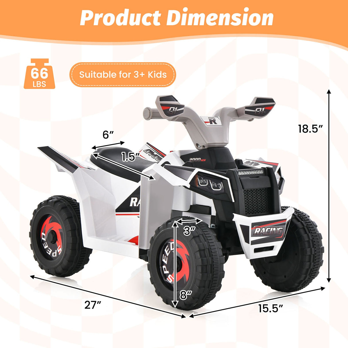 Kids Ride on ATV 4 Wheeler Quad Toy Car with Direction Control