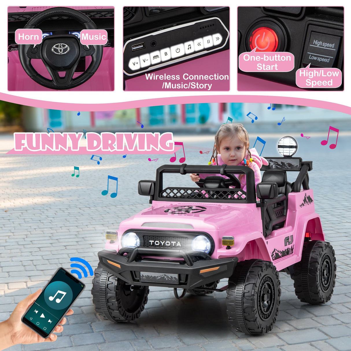 Coche Eléctrico Toyota FJ Cruiser de 12V 7Ah con Licencia y Control Remoto - Rosa