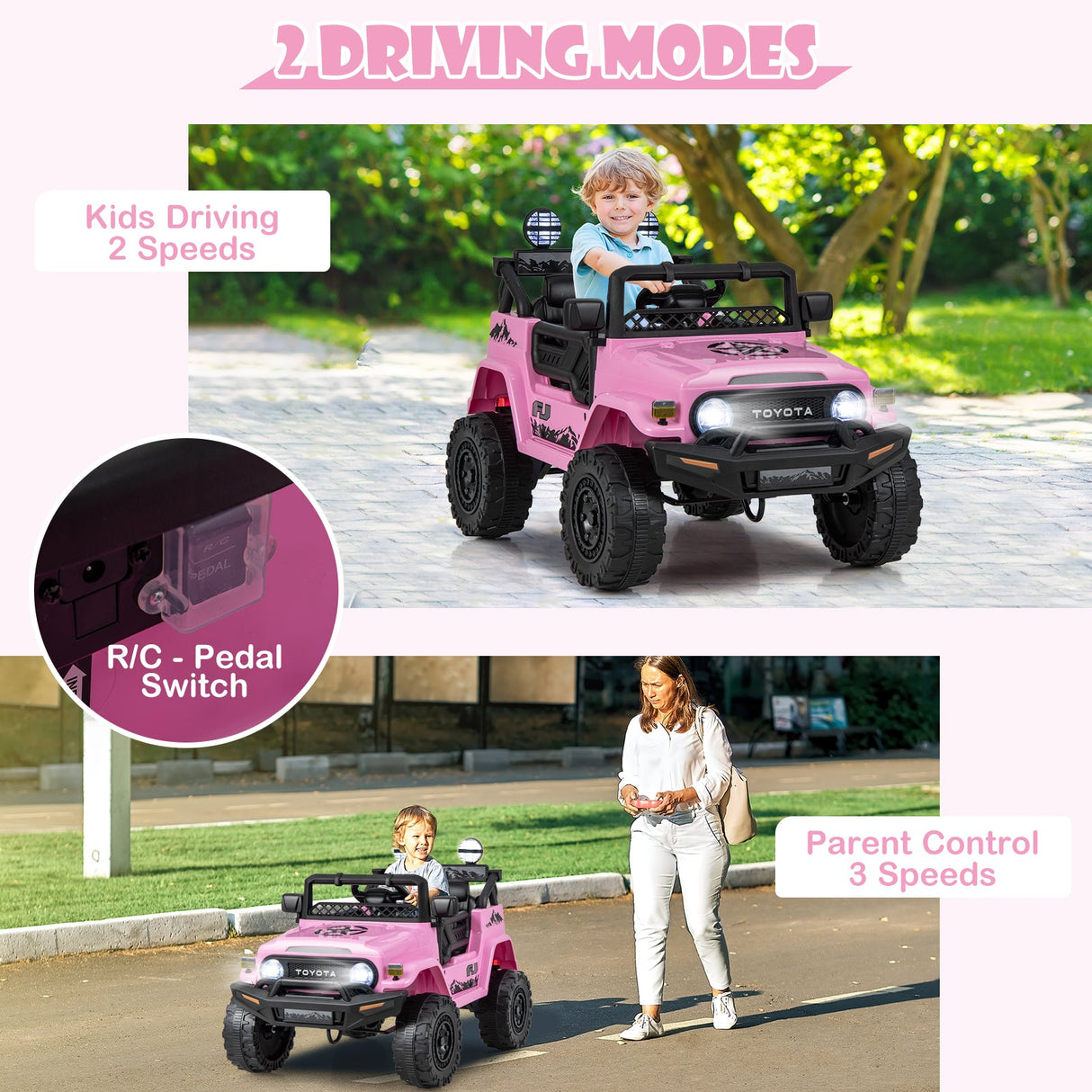 Coche Eléctrico Toyota FJ Cruiser de 12V 7Ah con Licencia y Control Remoto - Rosa
