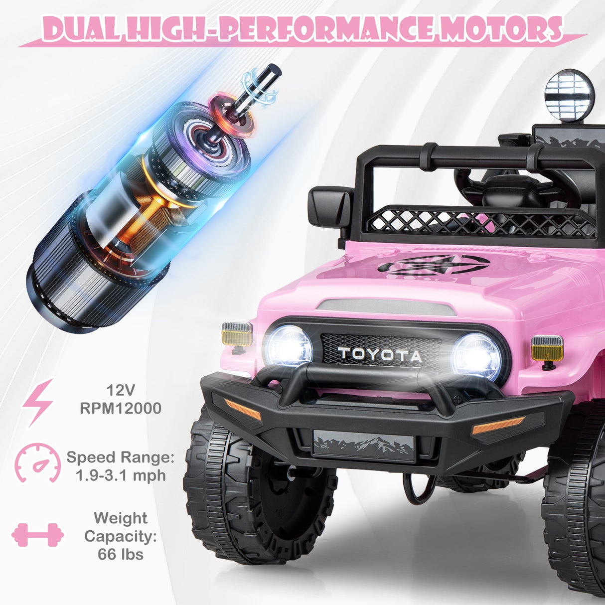 Coche Eléctrico Toyota FJ Cruiser de 12V 7Ah con Licencia y Control Remoto - Rosa