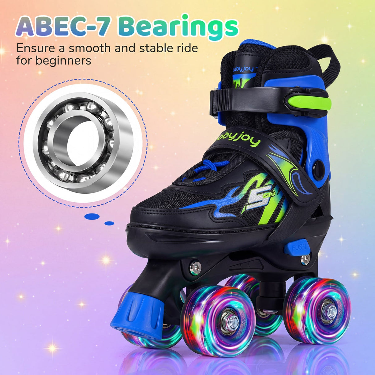 Patines de ruedas para niños y niñas, ajustables a 4 tallas, con ruedas luminosas