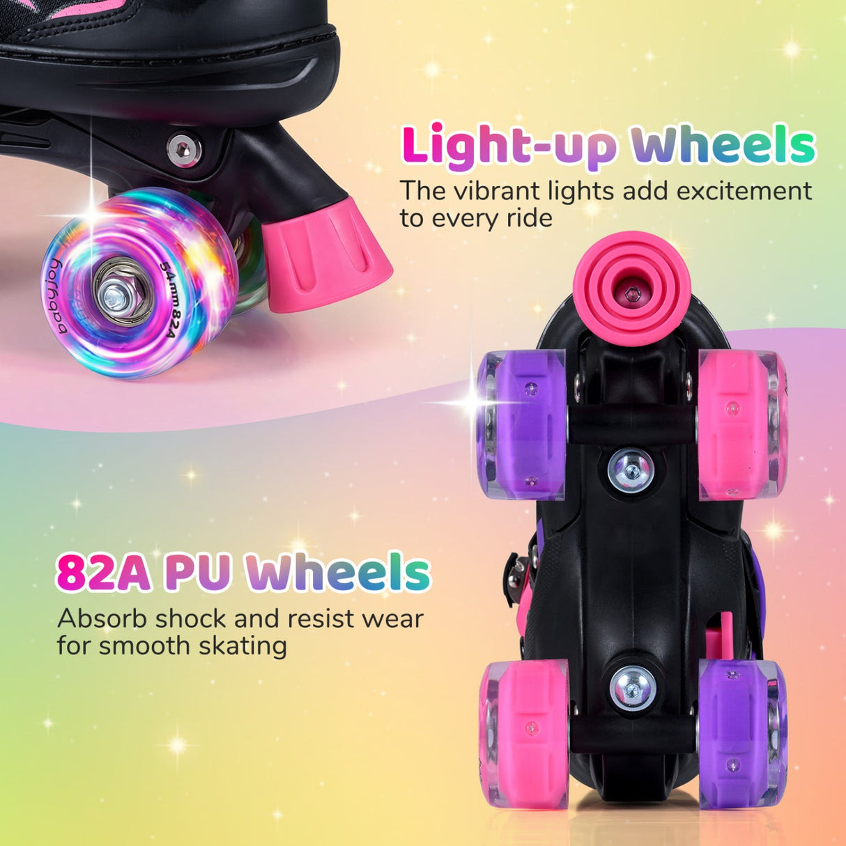 Patines de ruedas para niños y niñas, ajustables a 4 tallas, con ruedas luminosas