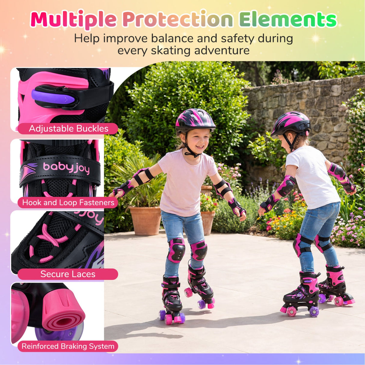Patines de ruedas para niños y niñas, ajustables a 4 tallas, con ruedas luminosas