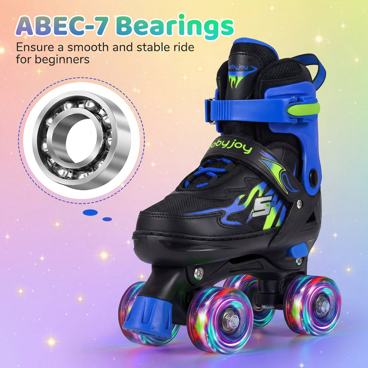Patines de ruedas para niños y niñas, 4 tamaños ajustables, patines con ruedas iluminadas para exteriores