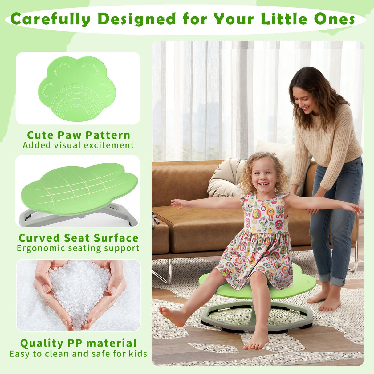 Kids Sensory Swivel Chair Cat Claw 360° Spinning Chair with Non-Slip Metal Base