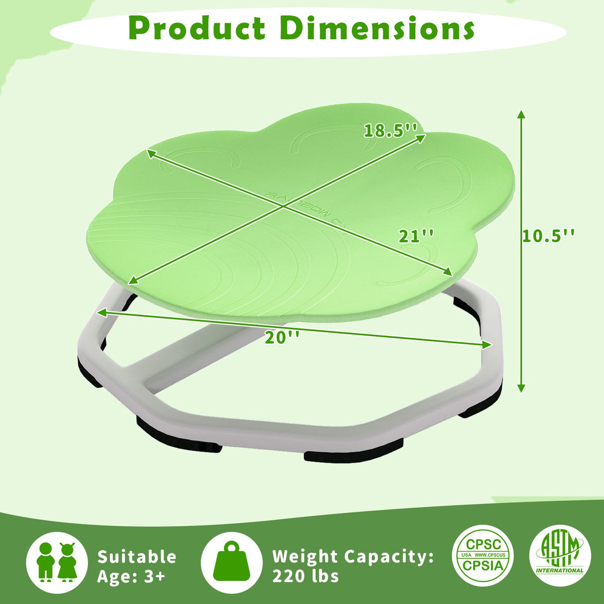 Kids Sensory Swivel Chair Cat Claw 360° Spinning Chair with Non-Slip Metal Base