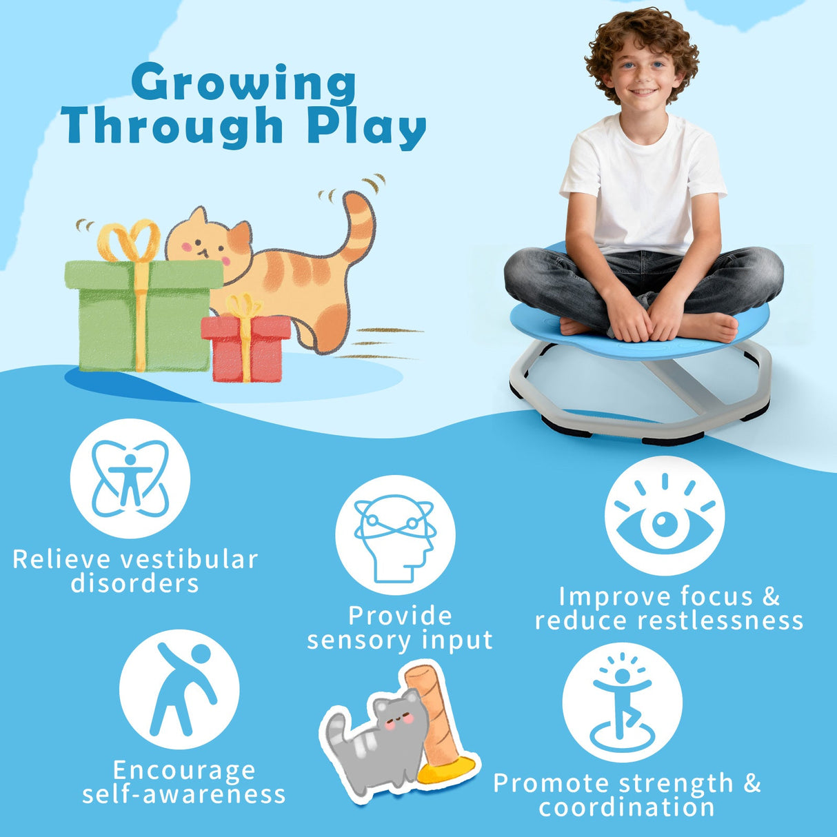 Kids Sensory Swivel Chair Cat Claw 360° Spinning Chair with Non-Slip Metal Base