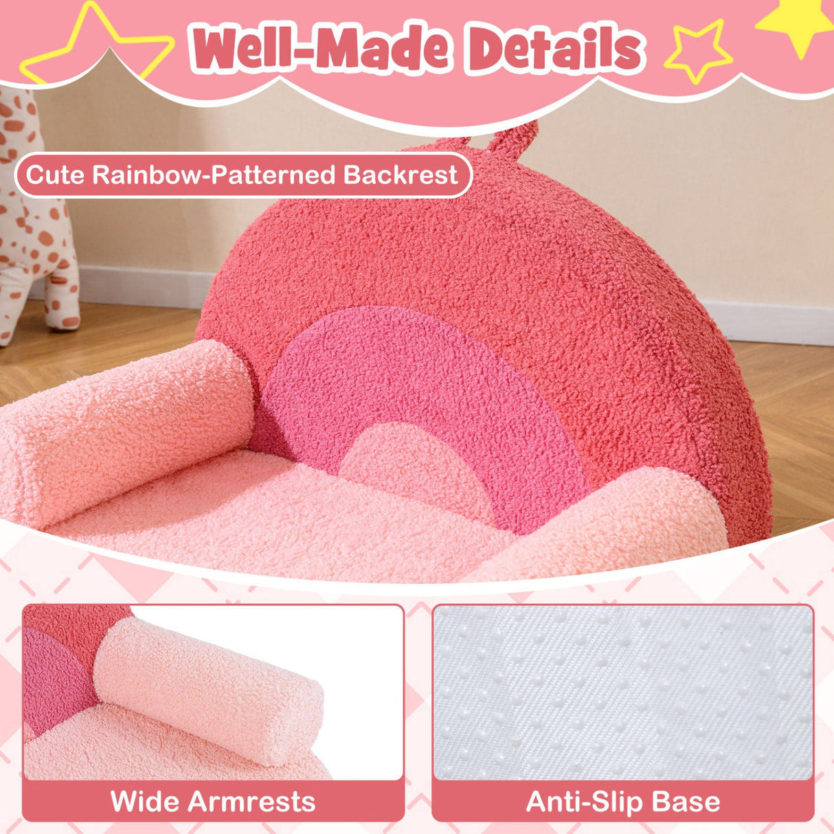 Sofá infantil, sofá de espuma para niños pequeños con suave funda de tela polar