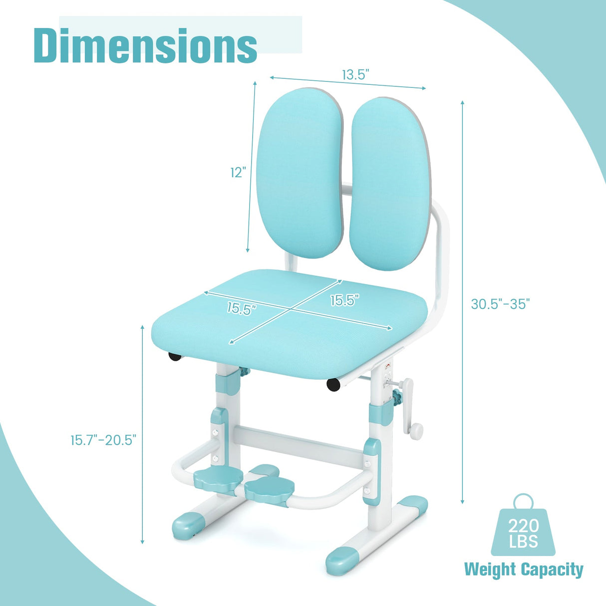 Silla de estudio ergonómica para niños con altura regulable y doble respaldo
