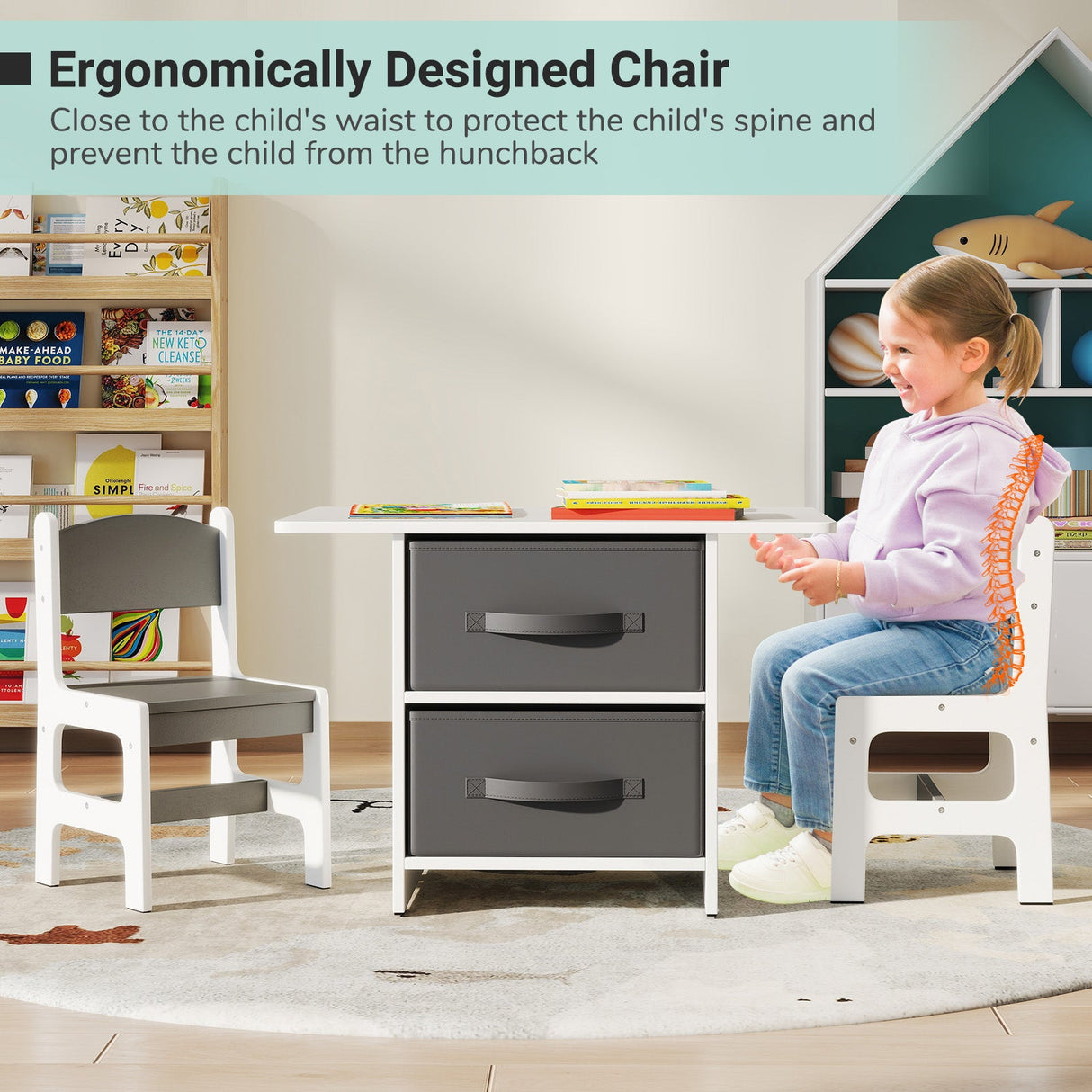 Kids Table and 2 Chairs Set Removable Storage Drawers