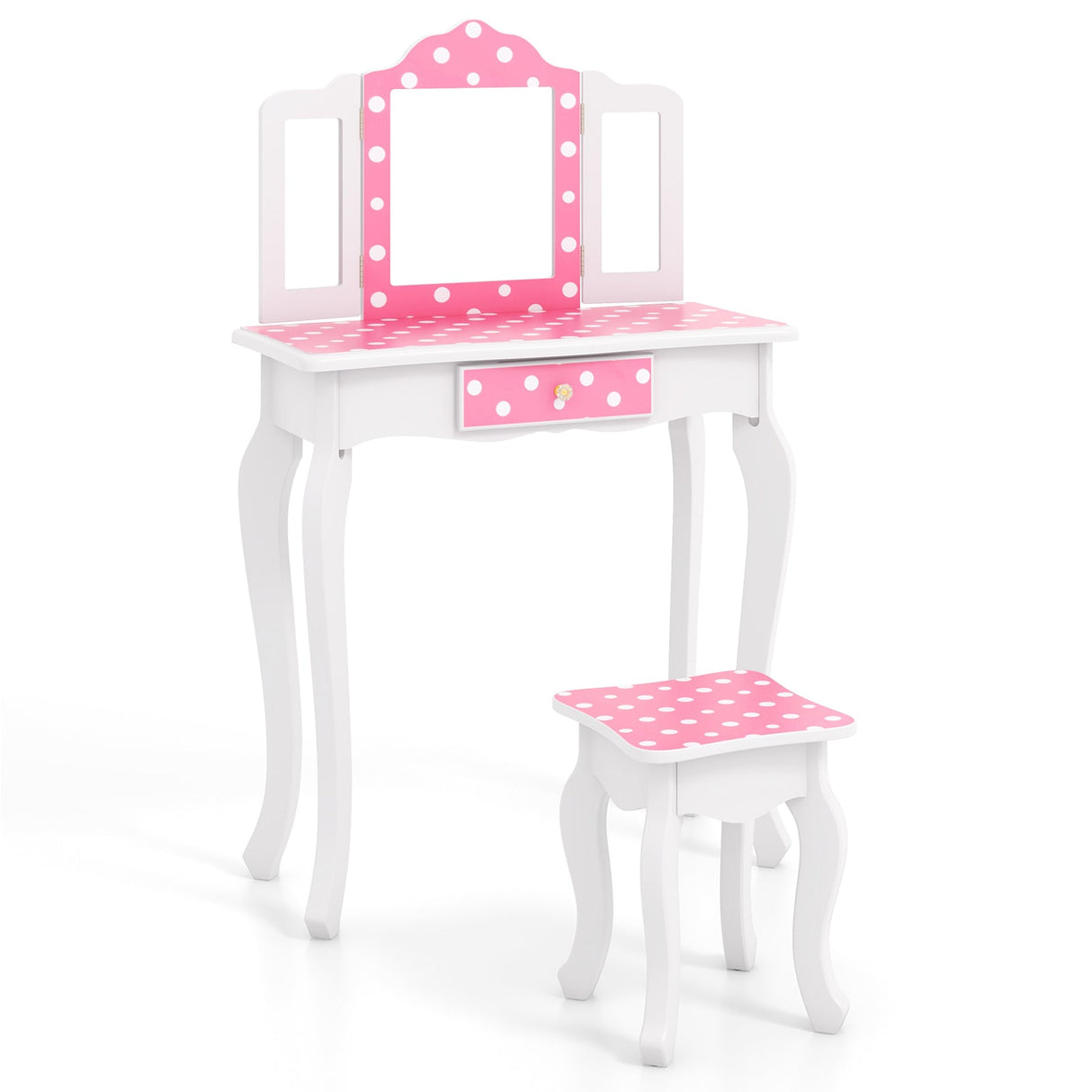 Tocador de Maquillaje de Juguete de Princesa con Precioso Estampado de Lunares-Rosa