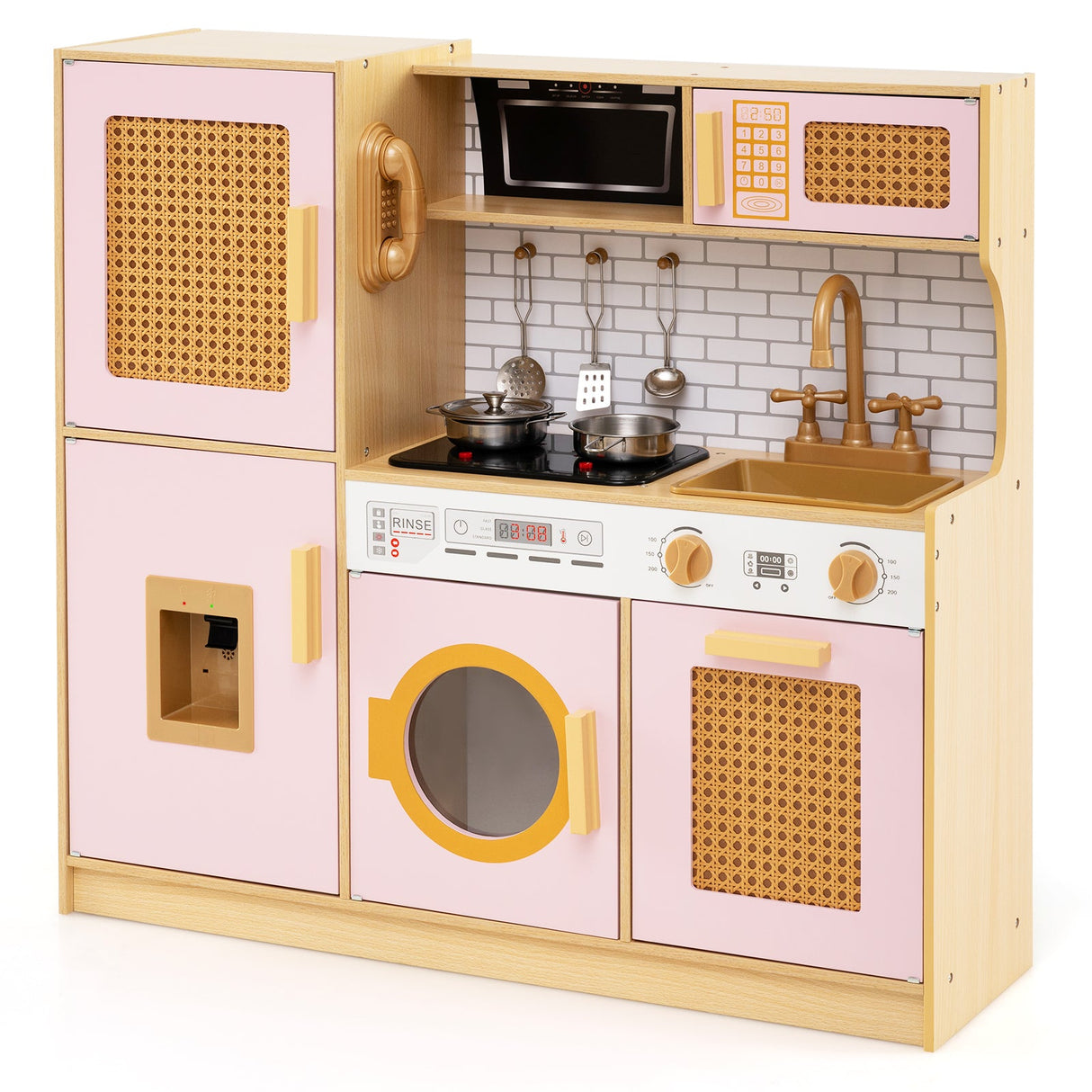 Cocina de juguete de madera para niños con luces y sonidos realistas